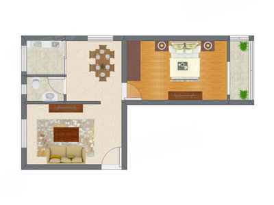 1室2厅 60.91平米户型图