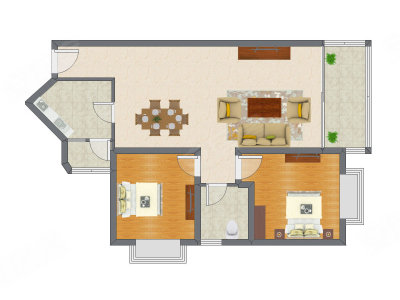 2室2厅 76.41平米户型图
