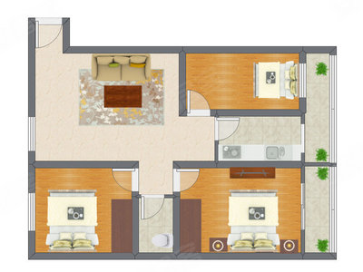 3室1厅 98.17平米户型图