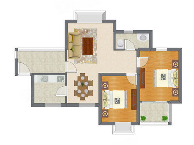 2室2厅 89.98平米户型图