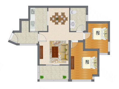 2室2厅 87.44平米户型图