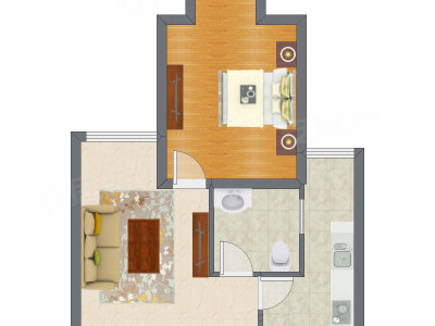 1室1厅 62.10平米户型图