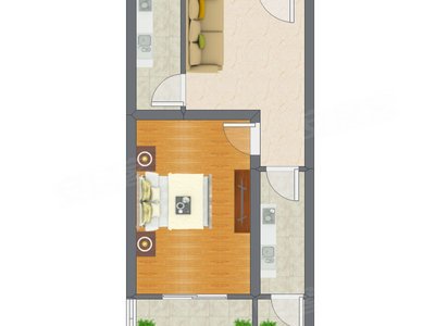 1室1厅 53.35平米户型图