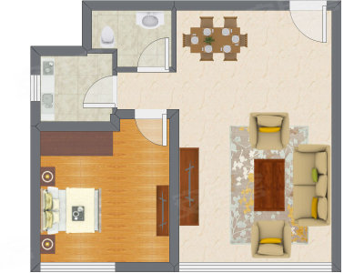 1室1厅 66.47平米户型图