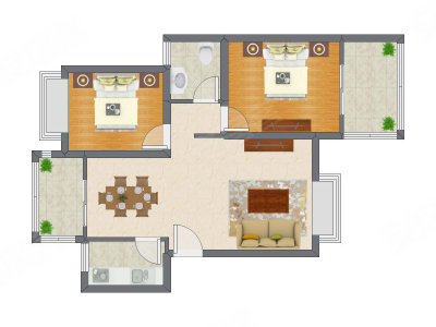2室2厅 75.75平米