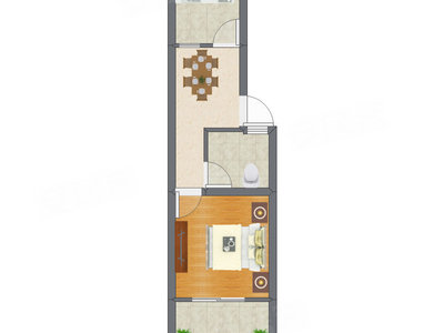 1室1厅 40.54平米户型图