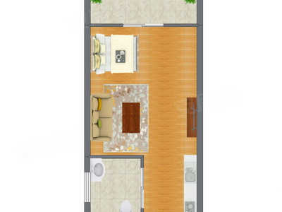 1室1厅 57.15平米户型图