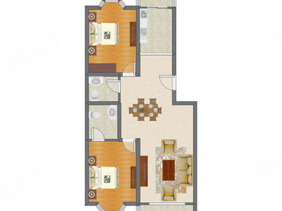 2室1厅 76.34平米