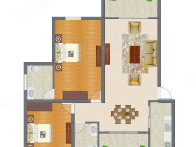 2室2厅 94.55平米户型图