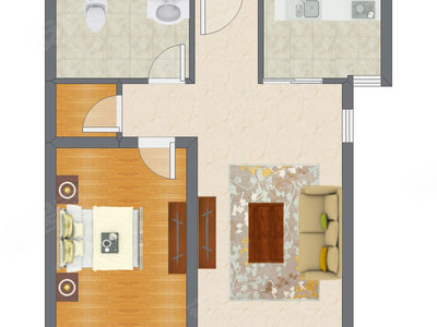 1室1厅 74.75平米户型图