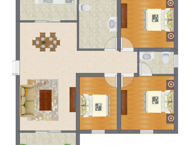 3室2厅 82.11平米户型图