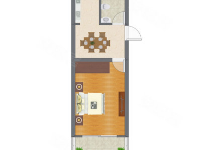 1室1厅 30.57平米户型图