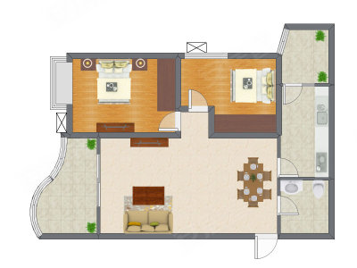 2室2厅 80.67平米户型图
