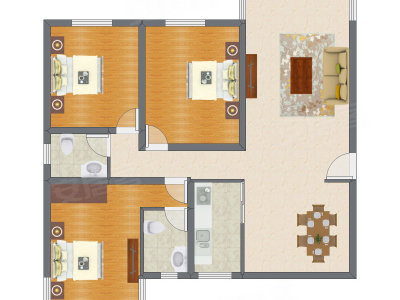 3室2厅 131.62平米户型图