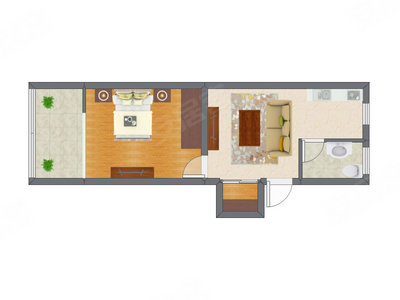 1室1厅 52.36平米户型图