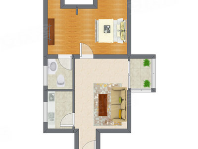 1室1厅 59.70平米户型图