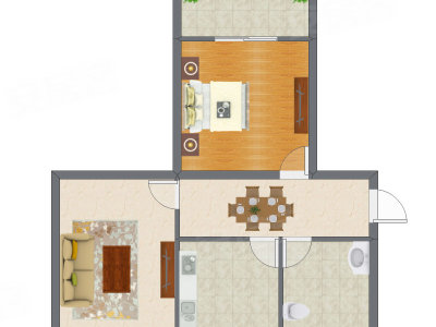 1室2厅 75.60平米