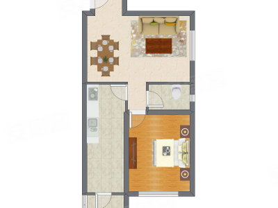 1室2厅 61.60平米户型图