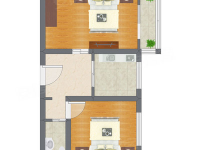 2室1厅 61.55平米