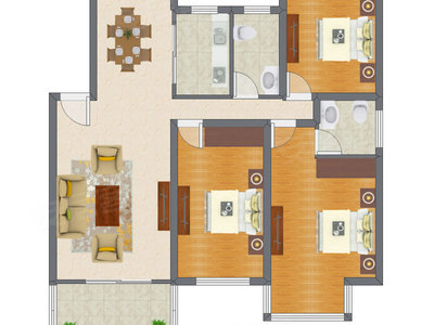 3室2厅 90.46平米户型图