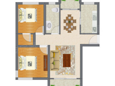 2室2厅 108.40平米户型图