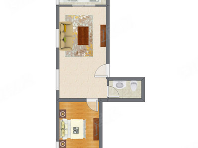 1室1厅 49.97平米户型图