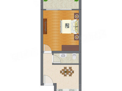 1室1厅 37.00平米户型图