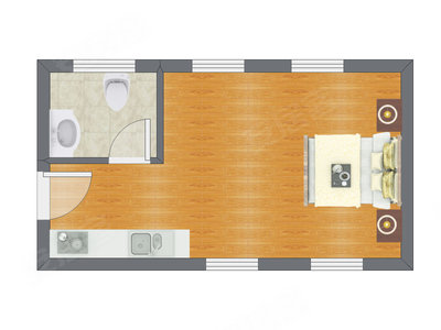 1室0厅 23.89平米户型图