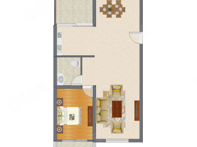 1室2厅 91.60平米户型图