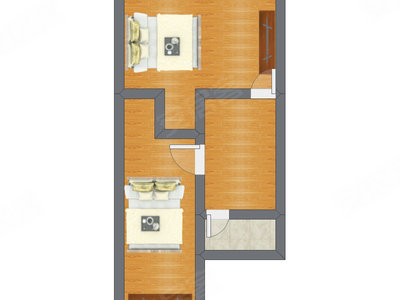 2室1厅 38.61平米户型图