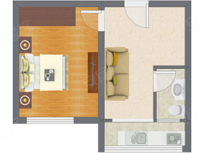 1室1厅 45.49平米户型图