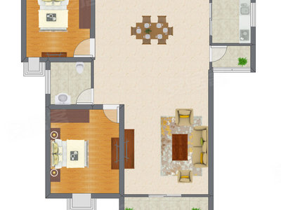 2室1厅 89.30平米户型图
