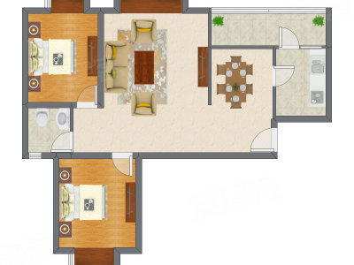 2室2厅 94.33平米户型图