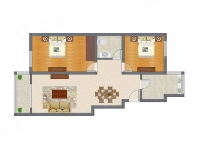 2室2厅 103.76平米户型图