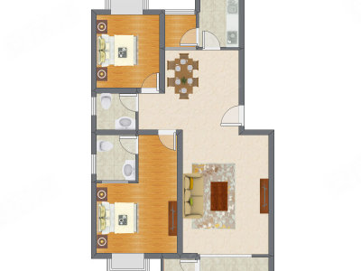 2室2厅 113.12平米户型图