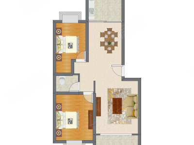 2室2厅 91.66平米户型图