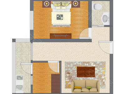 1室1厅 63.11平米户型图