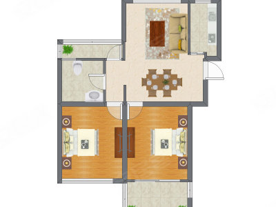 2室2厅 83.55平米户型图