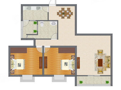 2室2厅 91.03平米户型图
