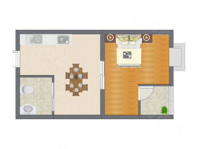 1室1厅 47.98平米户型图