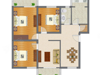 3室1厅 78.94平米户型图