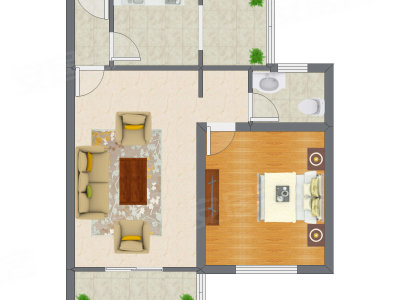 1室1厅 69.15平米户型图
