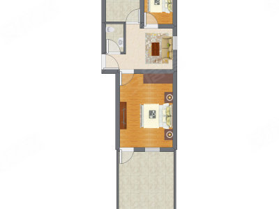 2室1厅 42.24平米户型图