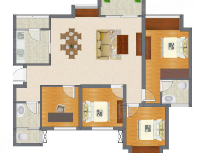 2室2厅 88.46平米户型图