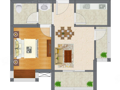 1室1厅 47.73平米户型图
