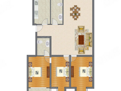 3室2厅 142.88平米户型图