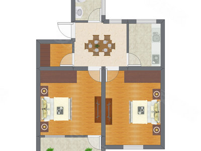 2室1厅 50.95平米户型图