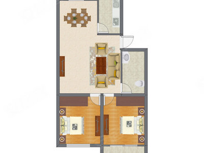 2室2厅 66.47平米户型图