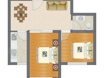 2室2厅 63.50平米户型图