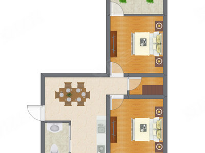 2室1厅 55.38平米
